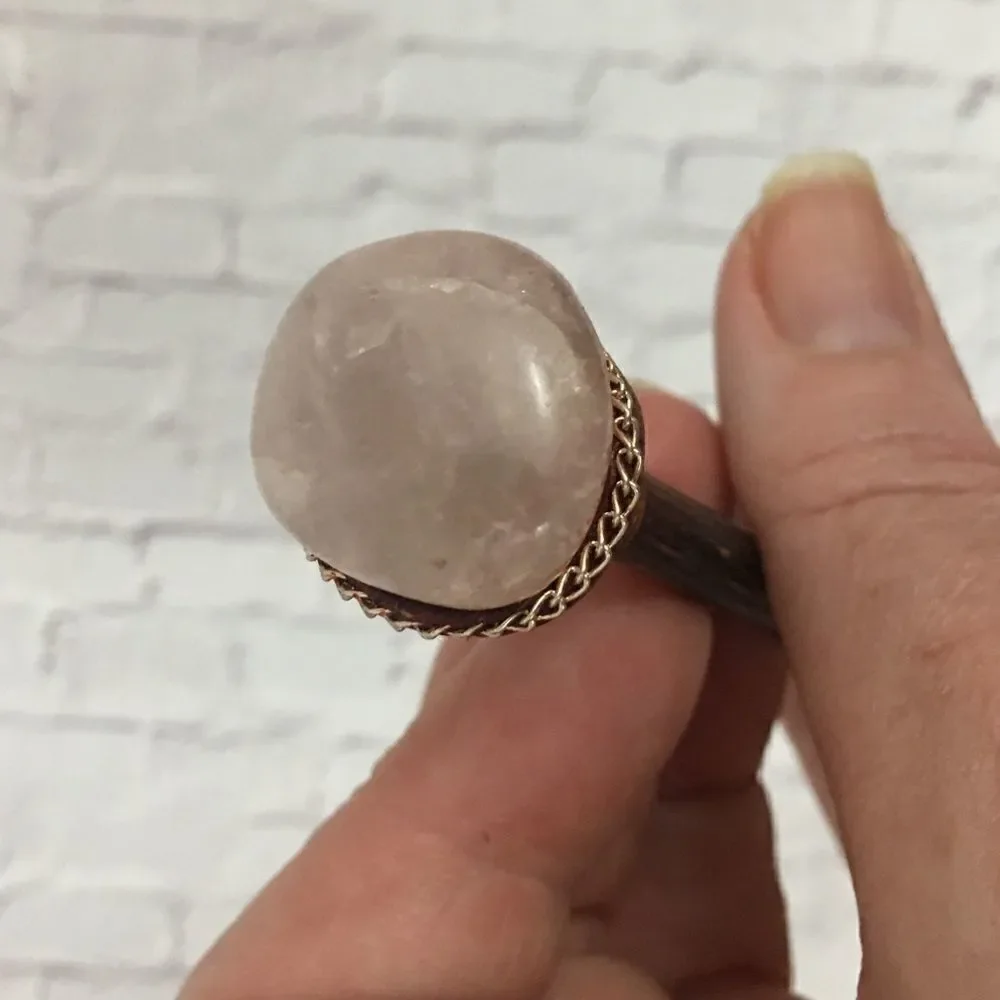 Handmade gemstone wooden hair pick